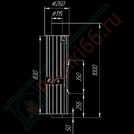 Дымоход с регистром Окаменевшее дерево перенесённый рисунок + Змеевик, d-115, L=1000 мм (Feringer)
