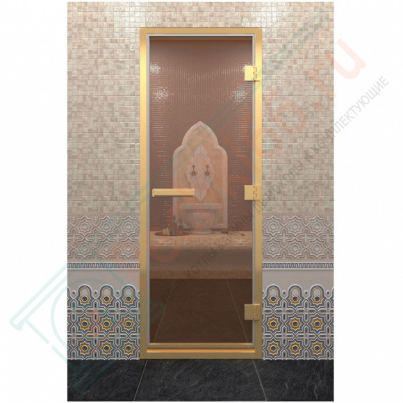 Стеклянная дверь для хамама в золотом профиле, бронза 190х80 (по коробке) (DoorWood) в Магнитогорске