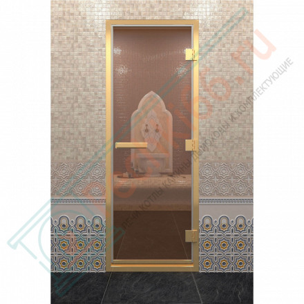 Стеклянная дверь для хамама в золотом профиле, бронза 180х70 (по коробке) (DoorWood)