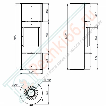Печь камин R1 высотой 1500 мм на дровнике (Астов)