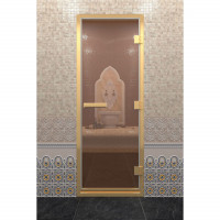 Стеклянная дверь для хамама в золотом профиле, бронза 210х80 (по коробке) (DoorWood)