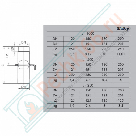 Шибер L=1000, черный d-120 (КПД)