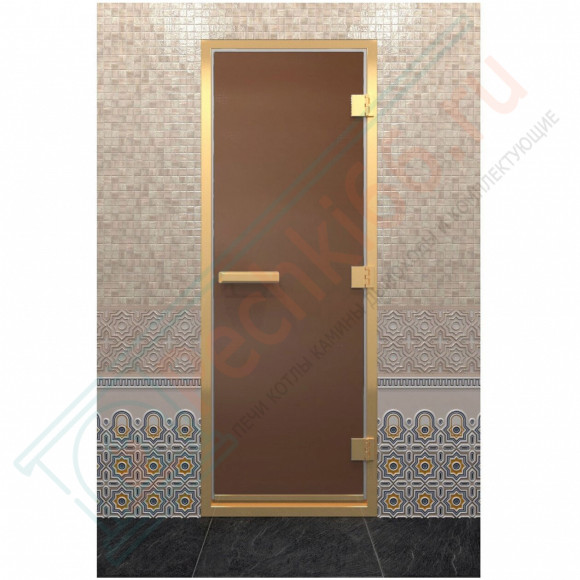 Стеклянная дверь для хамама в золотом профиле, бронза матовая 200х80 (по коробке) (DoorWood) в Магнитогорске