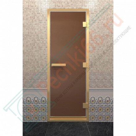 Стеклянная дверь для хамама в золотом профиле, бронза матовая 190х70 (по коробке) (DoorWood)