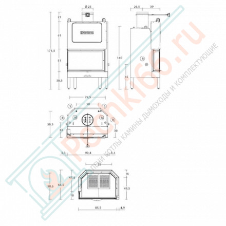 Стальная топка MT 381 SX VC (Piazzetta) 25,5 кВт