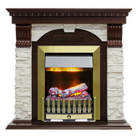 Электрокаминокомплект Dublin - Темный дуб / Сланец белый с очагом Danville Antique Brass FB2