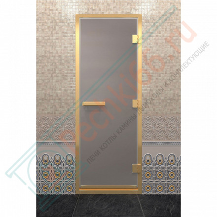 Стеклянная дверь для хамама в золотом профиле, сатин 210х80 (по коробке) (DoorWood)