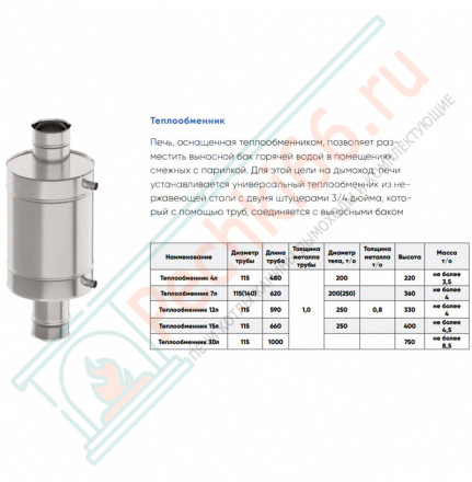 Теплообменник на трубу (Aisi-439/1.0 мм) d-130 мм, 7 л (УМК)