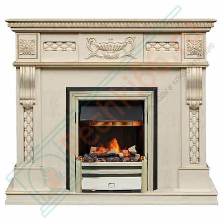 Каминокомплект Corsica - Слоновая кость с патиной (Ширина 1100) с электрическим очагом Cavendish