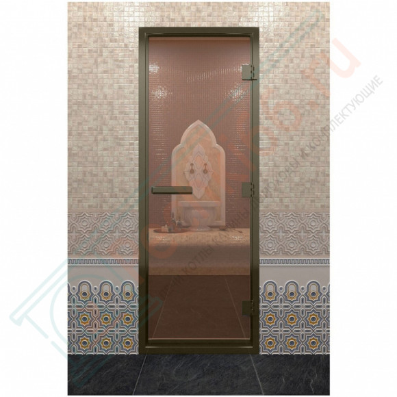 Стеклянная дверь DoorWood «Хамам бронза» в бронзовом профиле 1900х800 (по коробке) в Магнитогорске