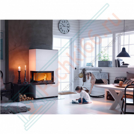 Печь-камин i41A артстоун, стекло слева, черная скамья и полка - гранит (Contura)