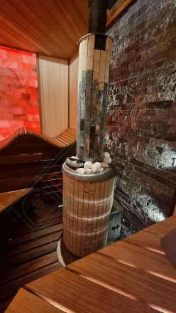 Банная печь Атмосфера XL, ламели "Окаменевшее дерево" наборные (ProMetall)