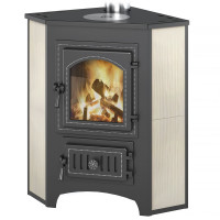 Печь-камин ПК-01 (220), угловой беж. с конфоркой (Везувий) до 150 м3