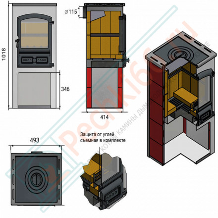 Печь-камин БКД с плитой и Т/О (Этна)