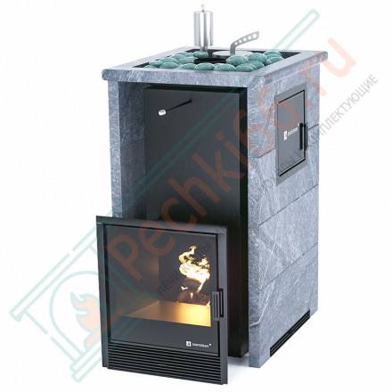 Печь для бани Сочи-M2 в трёхстороннем кожухе с открытым верхом из талькохлорита (ИзиСтим)