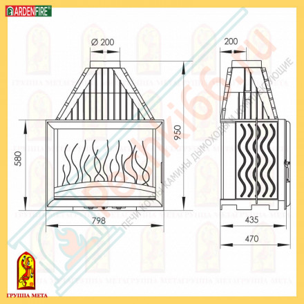 Чугунная топка Камилла 800 (Мета) 15 кВт