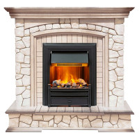 Каминокомплект Preston - Белый/Слоновая кость с патиной с очагом Brookline Black