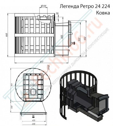 Чугунная печь для бани Легенда Ретро 24 Ковка 224 (Везувий)