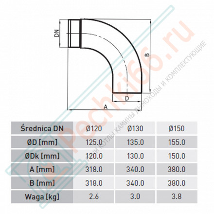 Колено 90° черное, бесшовное d-120 (Darco)