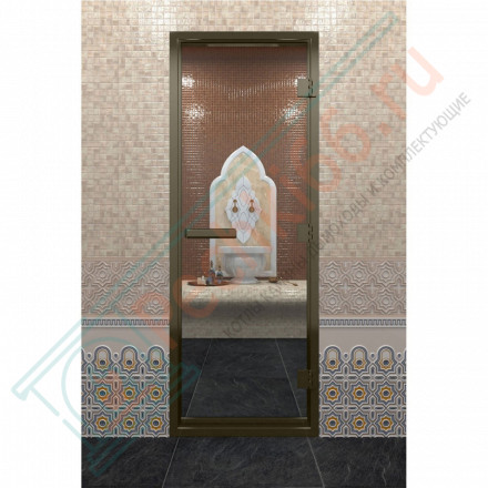 Стеклянная дверь DoorWood «Хамам Прозрачная» в бронзовом профиле 2100х900 (по коробке)