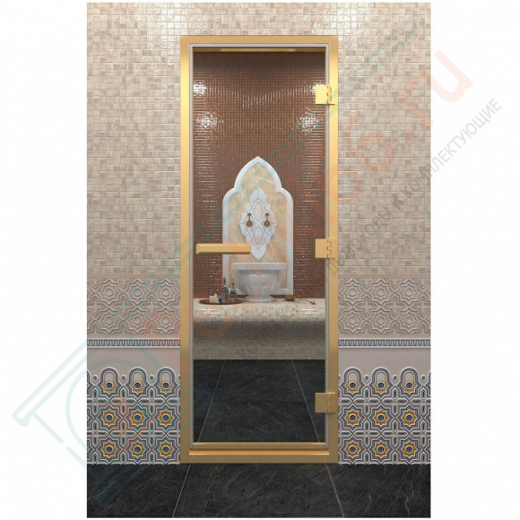 Стеклянная дверь DoorWood «Хамам Прозрачная» в золотом профиле 2000х700 (по коробке) в Магнитогорске