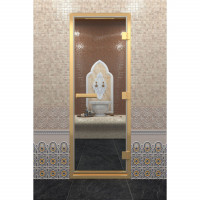 Стеклянная дверь DoorWood «Хамам Прозрачная» в золотом профиле 1800х700 (по коробке)