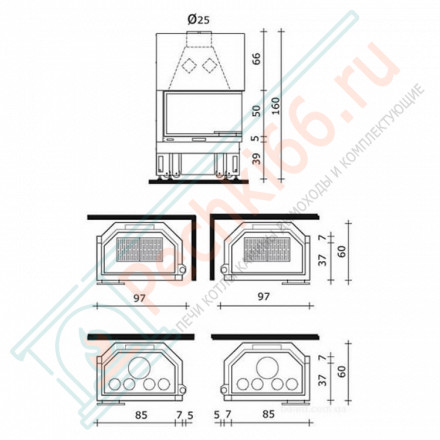 Каминная топка TITANO PLUS N DX, единое стекло (EdilKamin) 18 кВт