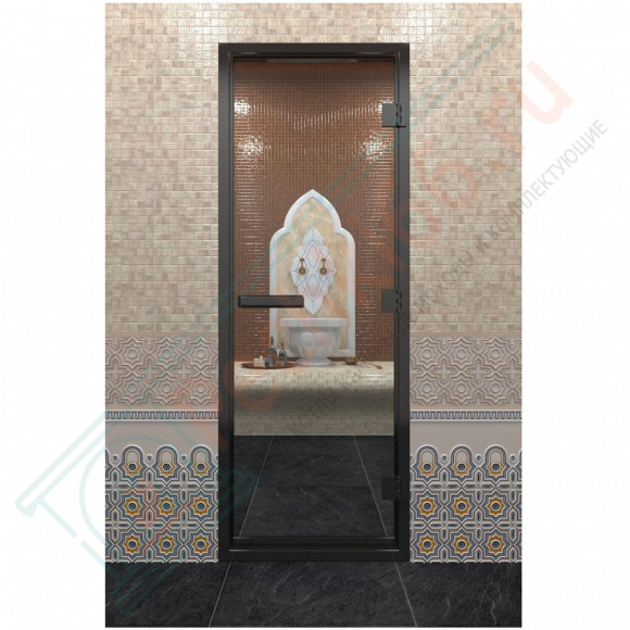 Стеклянная дверь DoorWood «Хамам Прозрачная» в черном профиле 2000х800 (по коробке) в Магнитогорске
