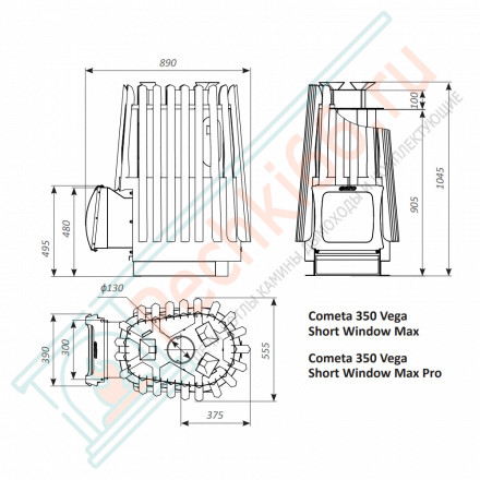 Дровяная банная печь Grill'D Cometa 180 Vega Short Window Max