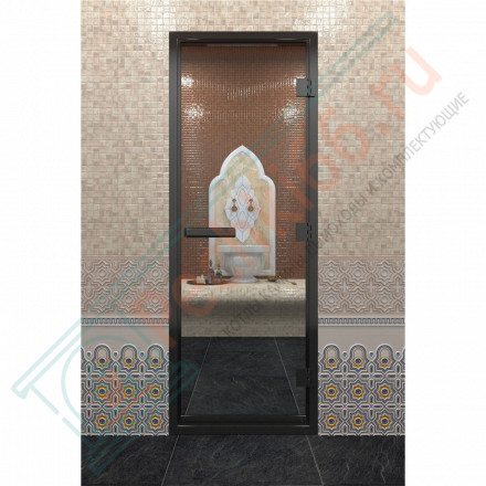 Стеклянная дверь DoorWood «Хамам Прозрачная» в черном профиле 1900х800 (по коробке)