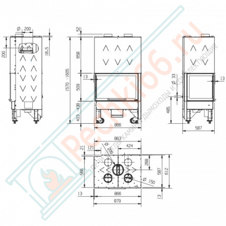 Каминная топка MONOBLOCCO 800 ANGOLO, стекло слева (La Nordica)