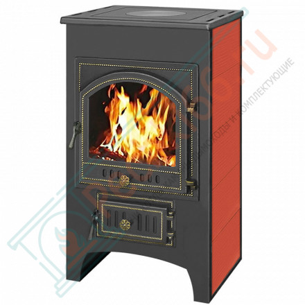 Печь-камин ПК-02-205, с плитой, красный (Везувий)