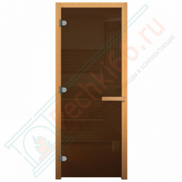 Дверь стеклянная для бани, 8 мм. 3 петли, бронза, коробка осина 1700х700 (Везувий) в Магнитогорске