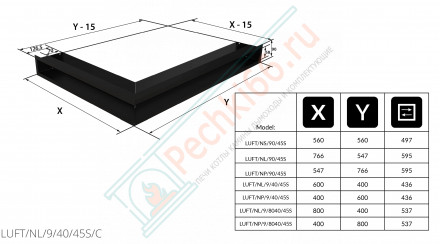 Каминная решетка угловая Luft 56X56X9 черная (Kratki)
