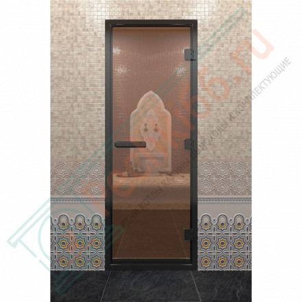 Дверь для хамама в черном профиле, бронза 2000x900 мм (DoorWood)