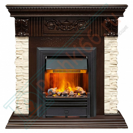 Электрокаминокомплект Luxemburg (каменный) - Сланец/Темный дуб с очагом Brookline Black