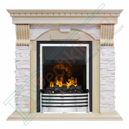 Электрокаминокомплект Dublin - Слоновая кость с патиной / Сланец крем с очагом Flagstaff