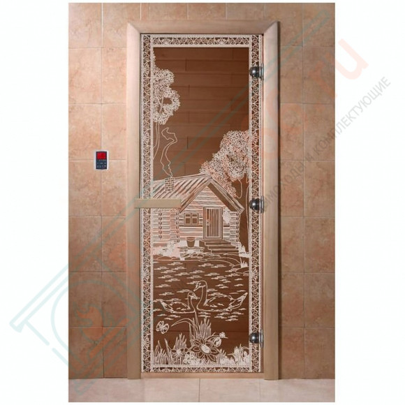 Дверь стеклянная для бани, прозрачная бронза, "Банька в лесу" 1900х700 (DoorWood) в Магнитогорске