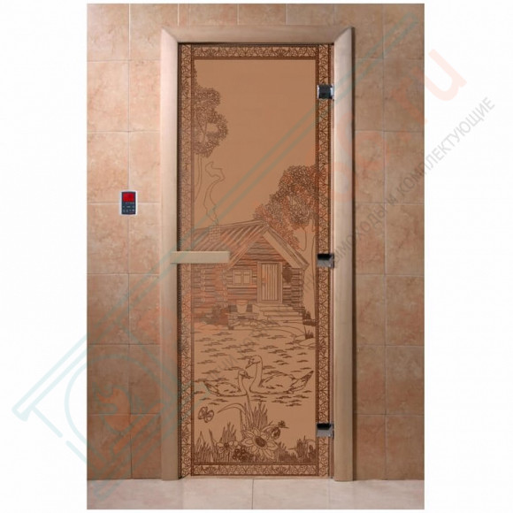 Стеклянная дверь для бани бронза матовая, "Банька в лесу", 1900х700 (DoorWood) в Магнитогорске
