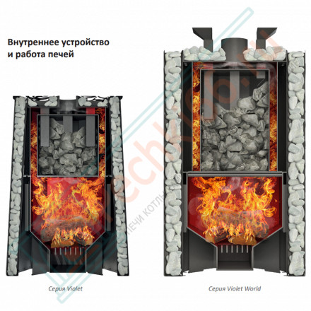 Дровяная банная печь Grill'D Violet Long Window Max (Камень колотый 100 кг)