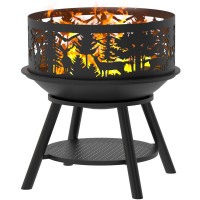 Чугунная костровая чаша Fantastic Ø 700 на подставке престиж, декор Русский Лес (Везувий)
